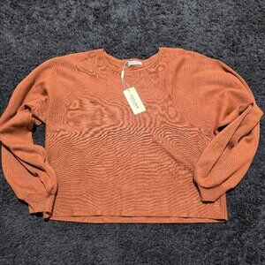 Ekouaer Womens XL Knit Pajama Lounge Top Rust Orange Pullover NWT